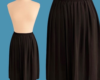 Vintage 1980's Black Pleated Skirt With Elastic Waist Size Med-Large