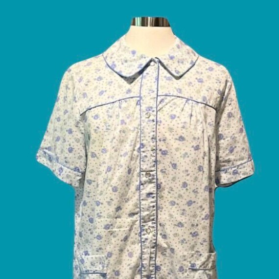 1970's Blue and White Floral Pearl Snap Button Ni… - image 5