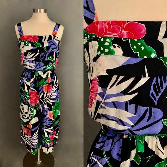 1980's Women's 100% Silk Tropical Print Sundress W