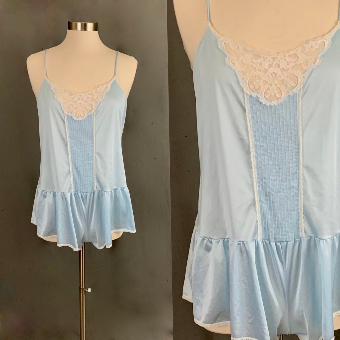 1970's Light Blue Nylon and Lace Teddy Romper Lingerie | Etsy