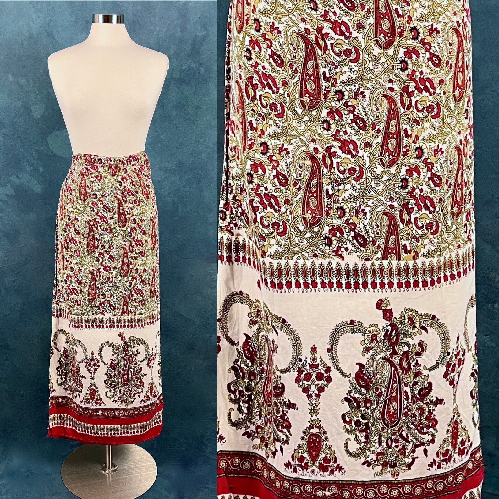 Rare Beautiful 70s Indian Cotton Wrap Midi Skirt