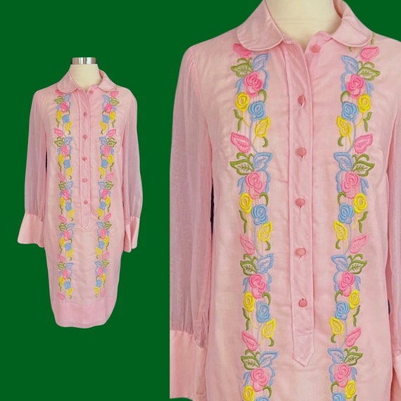 Vintage 60's Carol Brent Pink Shift Dress Sheer S… - image 1