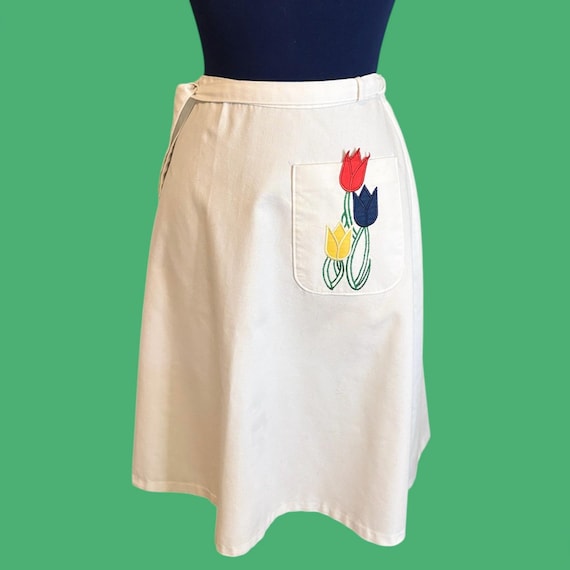 スカート 70s Flower Piping Wrap Skirt Vintage 70's Flower Wrap Skirt Tulip Applique Skirt - Etsy