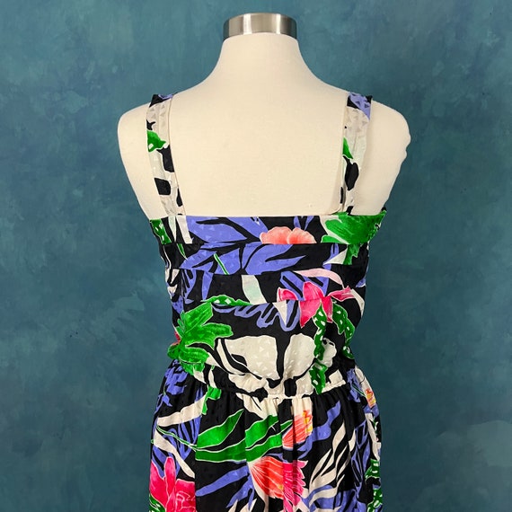 Vintage 80's Silk Tropical Print Sundress With Po… - image 8