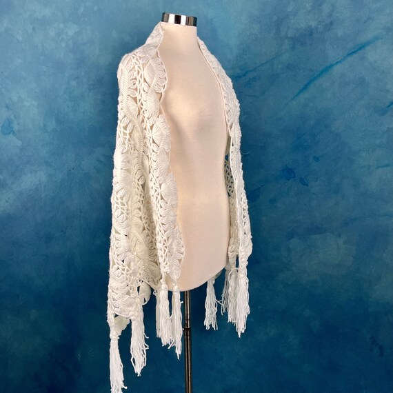 Vintage 70's White Crochet Scarf Wrap Shawl - image 7