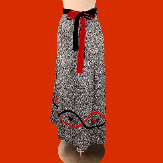 1960's Vintage Color Fleck Maxi Skirt Felt Appliq… - image 5