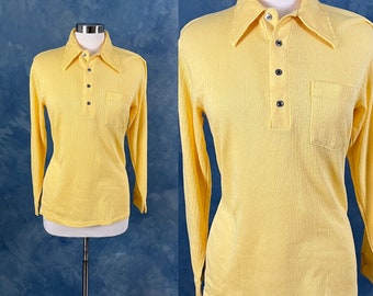Vintage 70's Unisex Long Sleeve 4 Button Polo Shirt