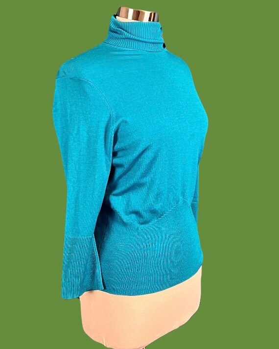 Vintage 80's Silk Blue Turtleneck 3/4 Sleeve - image 7