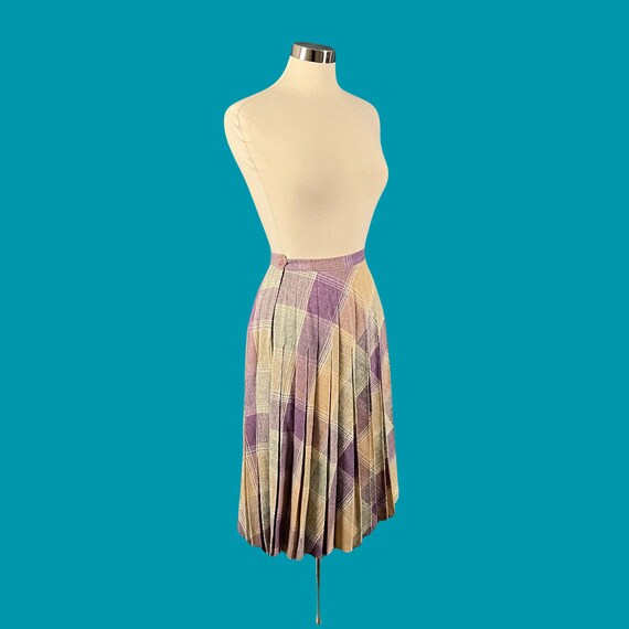 Vintage 70's Wool Pleated High Waisted Midi Skirt… - image 4