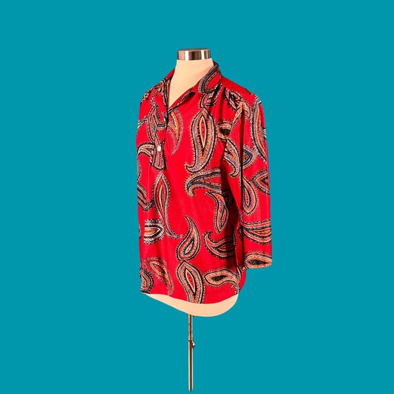 Vintage 70's Wide Sleeve Polyester Paisley Print … - image 6