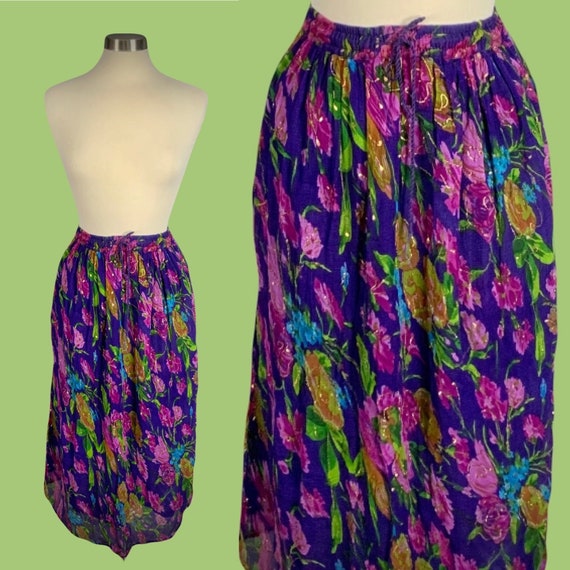 Vintage 1980's Indian Hippie Boho Rayon Maxi Skirt - image 1