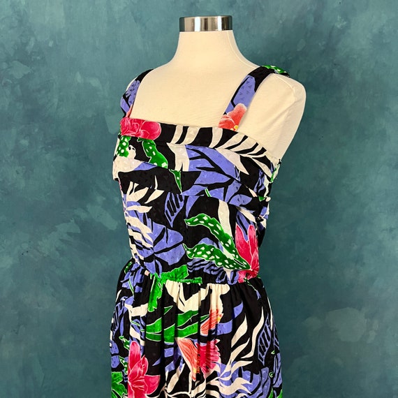 Vintage 80's Silk Tropical Print Sundress With Po… - image 6