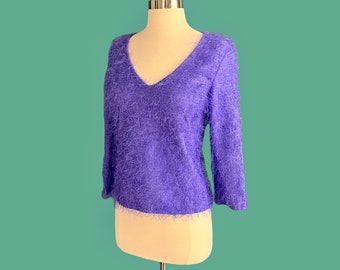 Vintage 80's Fuzzy Mohair Style V Neck Sweater