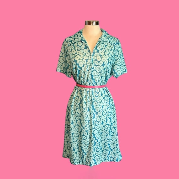 Vintage 70's 3/4 Zipper Print Housedress - image 1