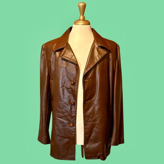 Vintage 70s Startown Brown Leather Jacket, Faux Fur Lined (size 42