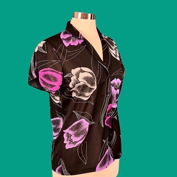 Vintage 70's Trissi Sheer Tulip Sleeve Floral Pri… - image 4