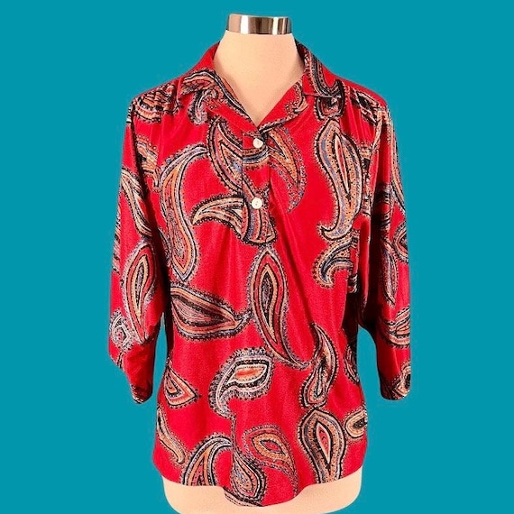Vintage 70's Wide Sleeve Polyester Paisley Print … - image 1