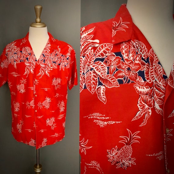 1980's Men's Vintage Pineapple Print Red Hawaiian