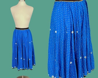 Vintage 1960's Women's Blue Midi Hippie Skirt