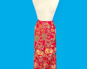 Gonna pareo vintage anni '80 rosa acceso ricamata