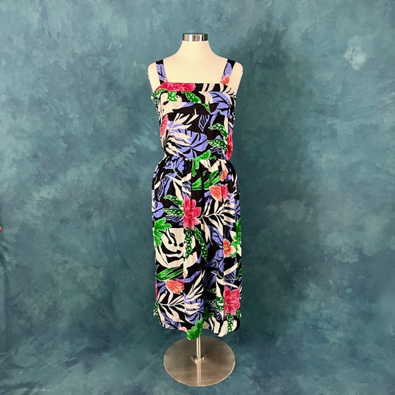 Vintage 80's Silk Tropical Print Sundress With Po… - image 4