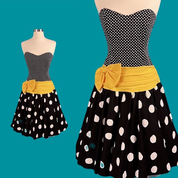 Vintage 80's Patty O'Neil Strapless Polka Dot For… - image 1