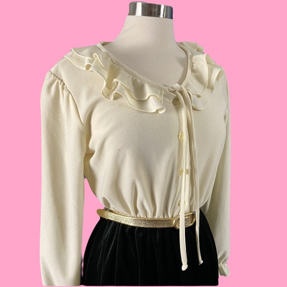 Vintage 70's Ruffle And Velvet Long Sleeve Dress - image 3