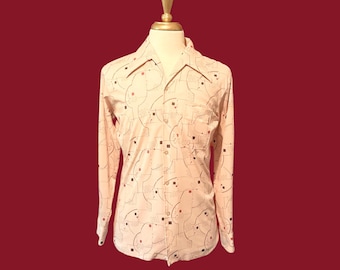 Camisa Disco de los 70: Estampado geométrico, Cuello ancho - Talla L