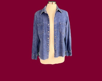 Vintage 80's Bill Blass Denim Women's Pearl Snap Shirt