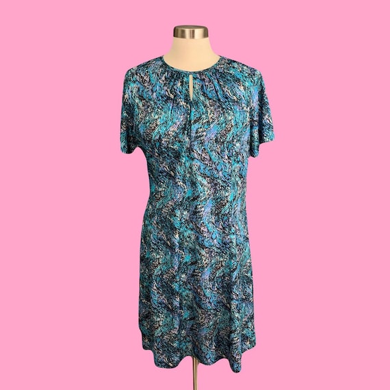 1970's Psychedelic Print Mod Shift Short Sleeve M… - image 1