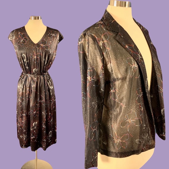 Vintage 70's 2 Piece Shift Dress and Blouse - image 1