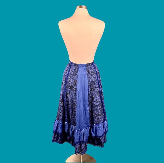 Vintage 80's Rose Print Lace Trim Full Skirt With… - image 7