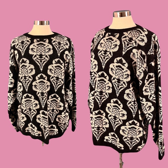 Vintage 80's Angora Lambswool Print Sweater - image 1