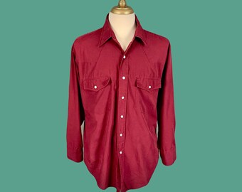 Men's Vintage Burgundy Pearl Snap Long Sleeve