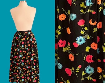 Vintage 1980's Floral Print Size Medium Skirt With Pockets