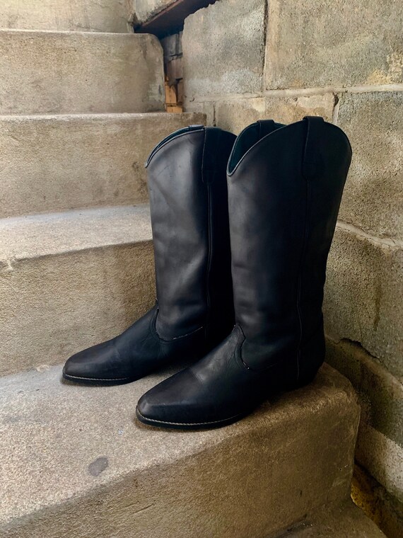 1970's Women's Black Square Toe Roper Cowboy Boot… - image 1