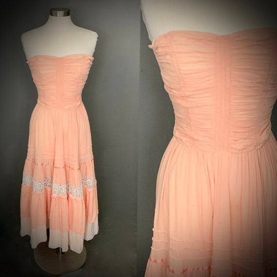 1970's Young Edwardian by Arpeja Strapless Boho Ru