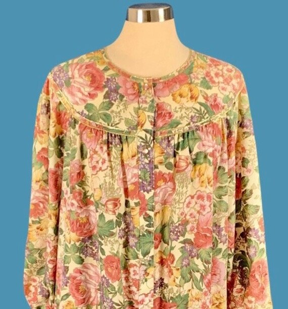 Vintage 80's Pearl Snap Floral Print Housedress L… - image 5