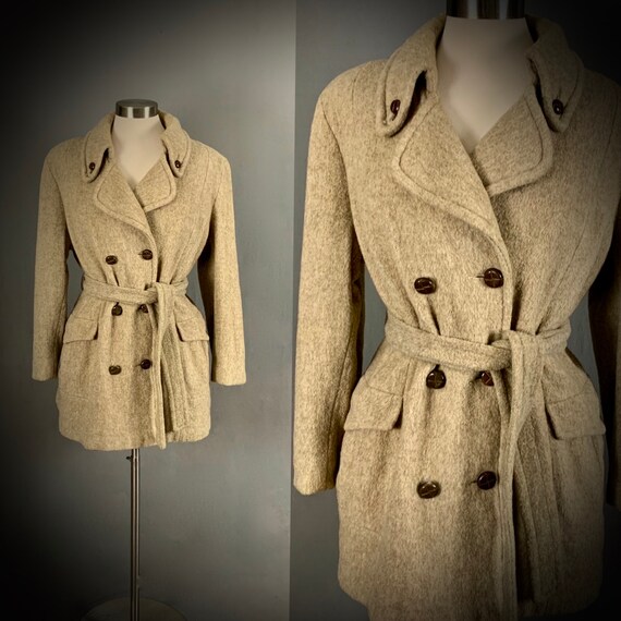 1970's Herman Kay Coat Belted Pea Coat Short Belte