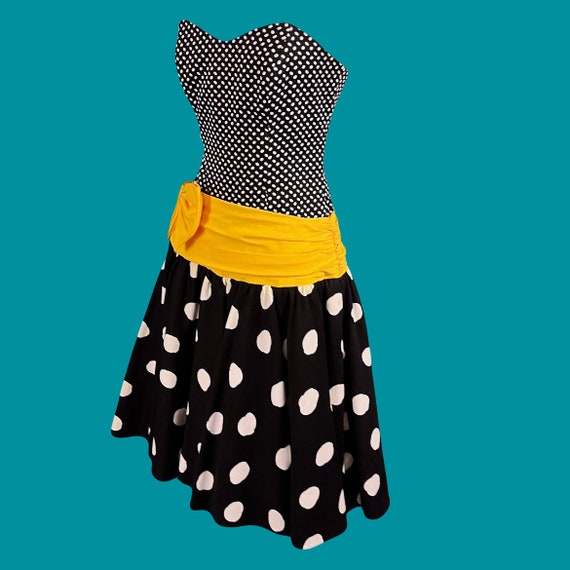 Vintage 80's Patty O'Neil Strapless Polka Dot For… - image 7