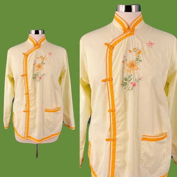 Vintage 70s Embroidered Mandarin Collar Button Fr… - image 1