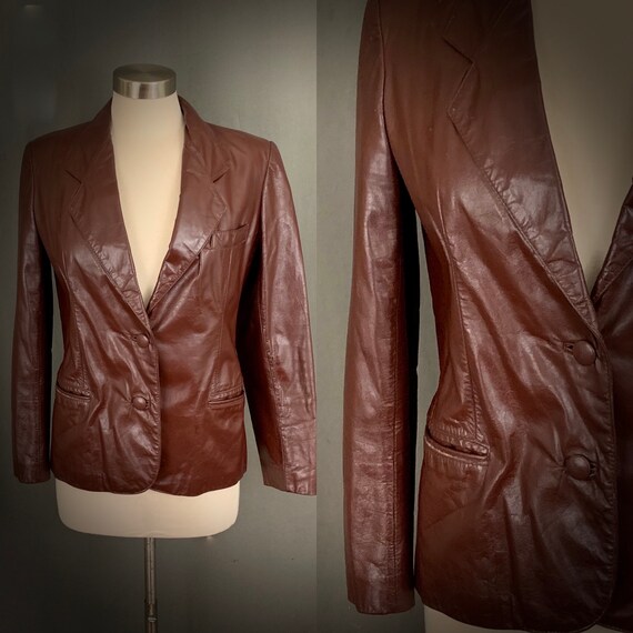 1970's Women's Oxblood Brown Leather Boho Blazer J