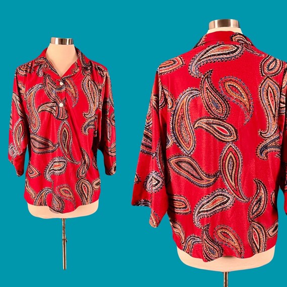Vintage 70's Wide Sleeve Polyester Paisley Print … - image 2