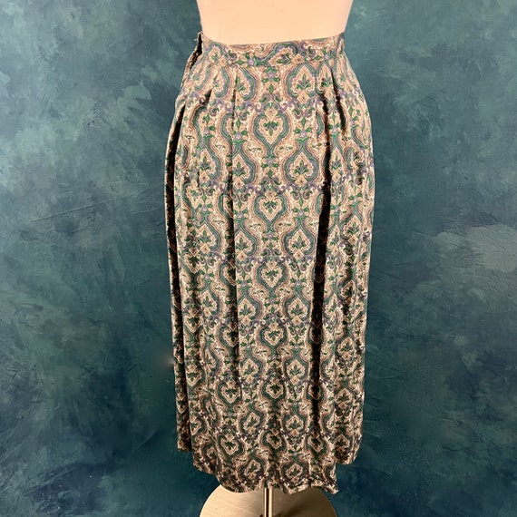 Vintage 80's Pleated Rayon Paisley Midi Skirt WIt… - image 5
