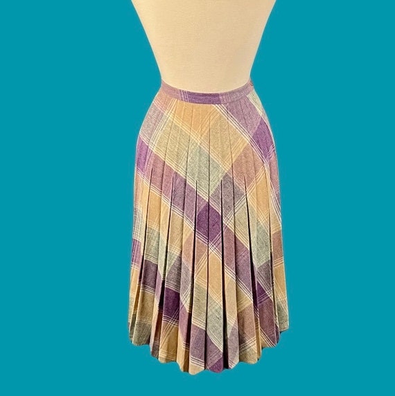 Vintage 70's Wool Pleated High Waisted Midi Skirt… - image 7