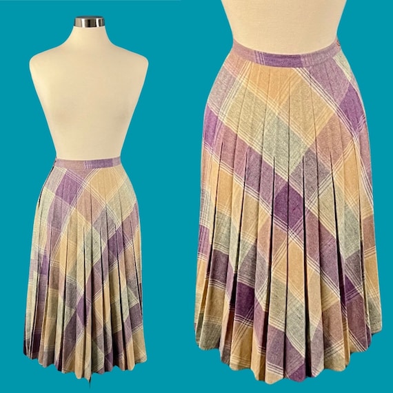 Vintage 70's Wool Pleated High Waisted Midi Skirt… - image 1