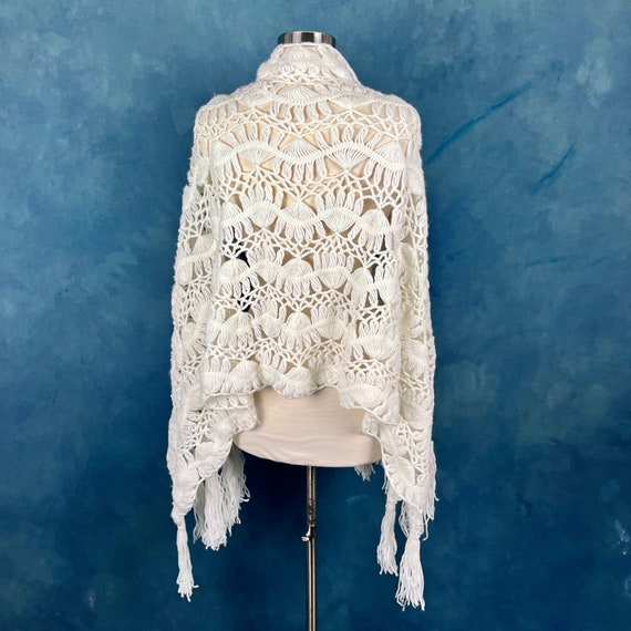 Vintage 70's White Crochet Scarf Wrap Shawl - image 3