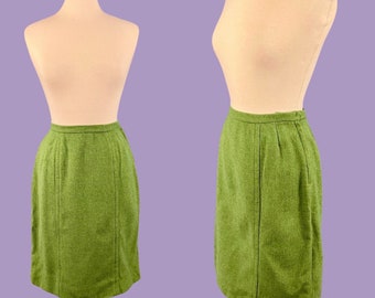 Vintage 50's McMullen Pencil Skirt Green Wool Midi Pencil Skirt