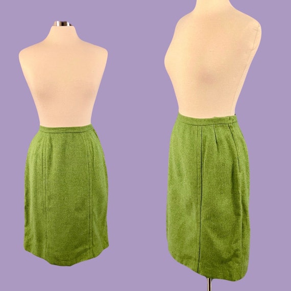 Vintage 50's McMullen Pencil Skirt Green Wool Mid… - image 1