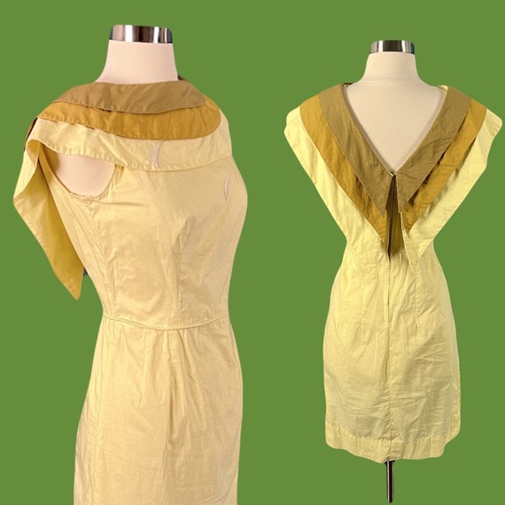 Vintage 50's Layered Collar Cotton Wiggle Dress - image 1